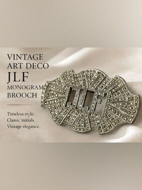🩶Vintage 1930’s  Art Deco JLF Monogram Marcasite Style Brooch🩶